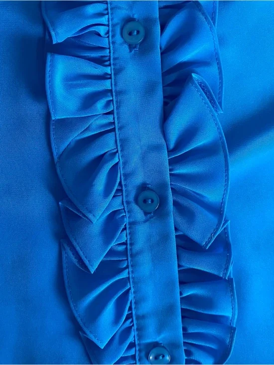 Vtg Jessica West Blouse Tuxedo Ruffle Button Down Blue Blouse Sz 16 Fairycore - Picture 12 of 16